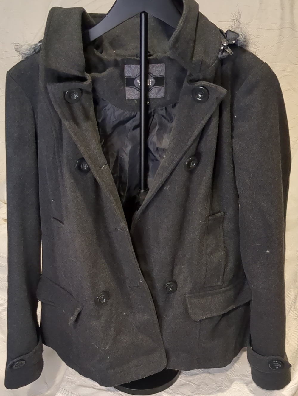 Women's Black Double-Breasted Pea Coat